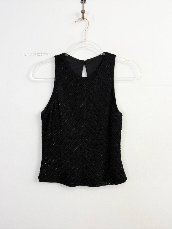 Carmen Marc Valvo Tops - Carmen Marc Valvo Crochet Beaded Sleeveless Top Black Sheer Back Size M